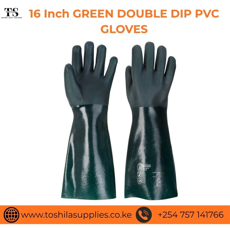 16 INCH GREEN DOUBLE DIP PVC GLOVES
