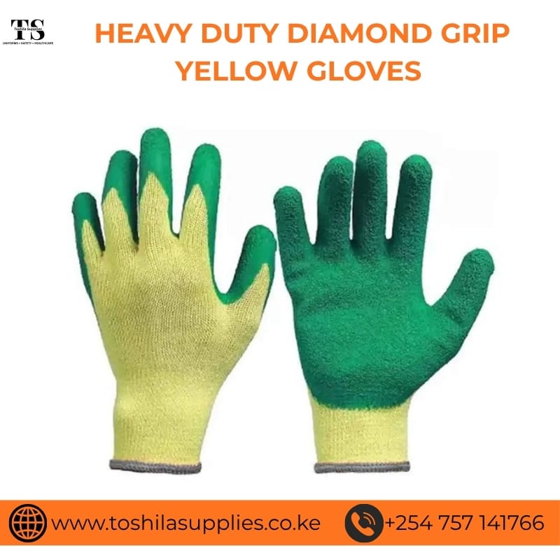 Heavy duty diamond grip yellow gloves