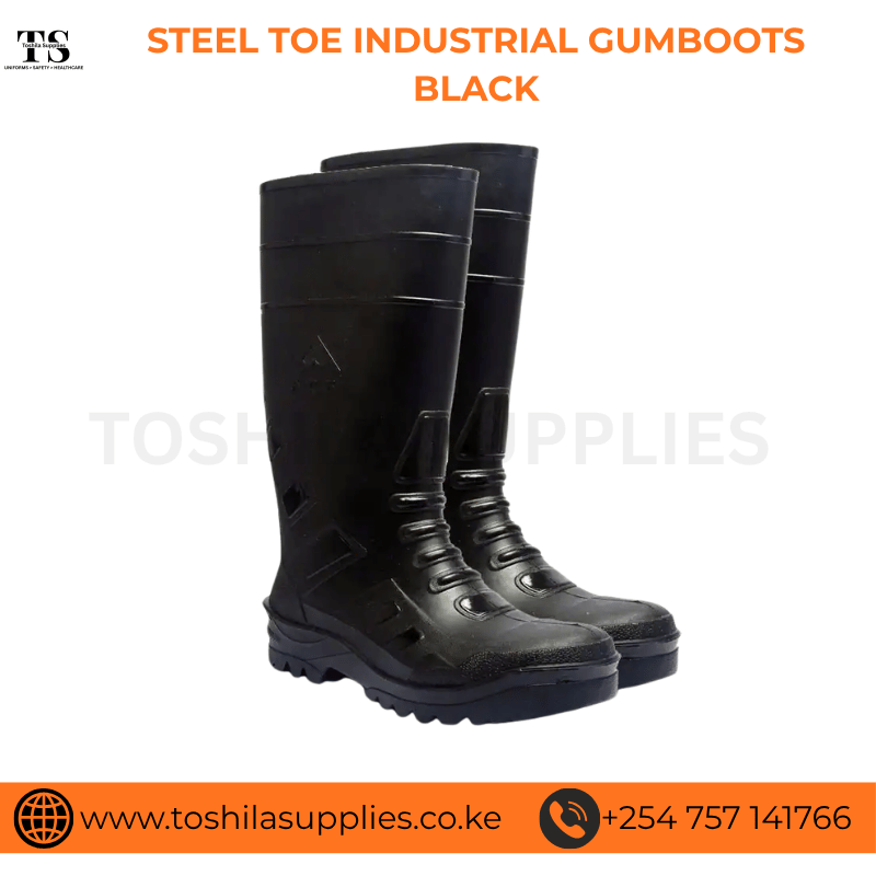 STEEL TOE INDUSTRIAL GUMBOOTS BLACK