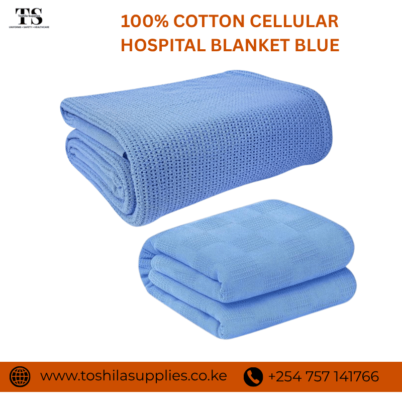100% COTTON CELLULAR HOSPITAL BLANKET BLUE