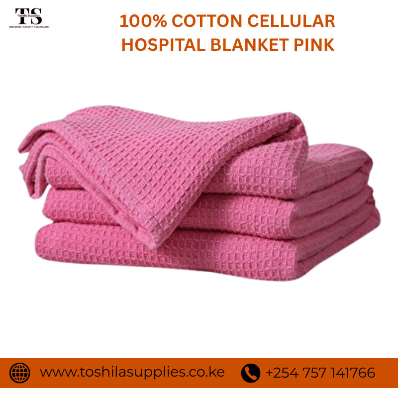 100% COTTON CELLULAR HOSPITAL BLANKET PINK